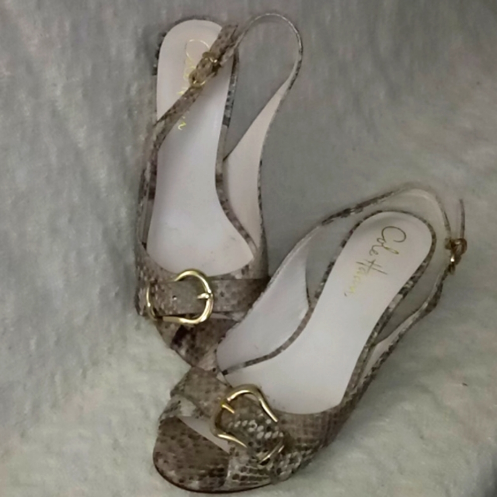 Cole Haan NikeAir Leather Snake Skin Buckle Slingback Kitten Heels 4B